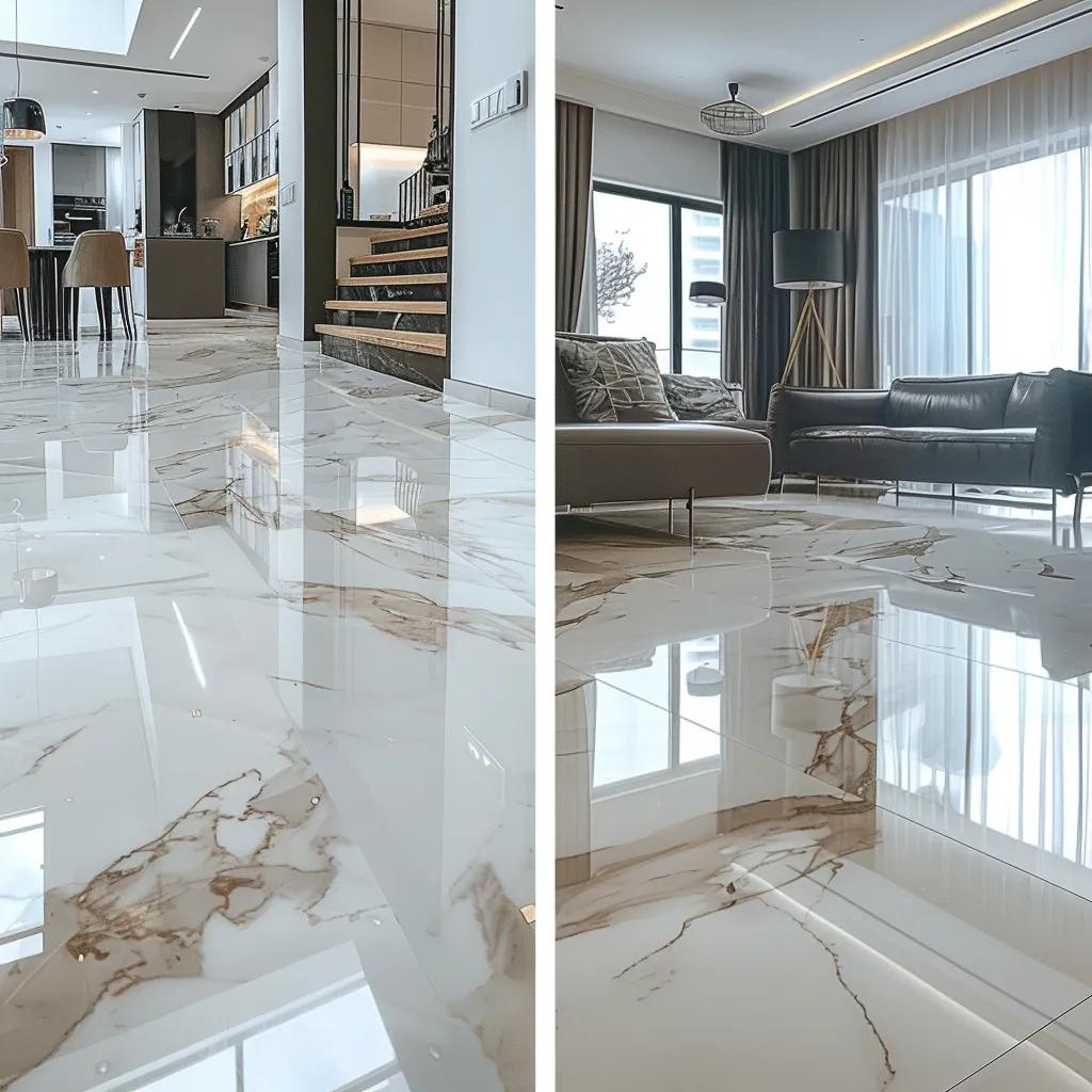 Comparison of sealed marble surfaces in residential and commercial environments showcasing maintenance benefits