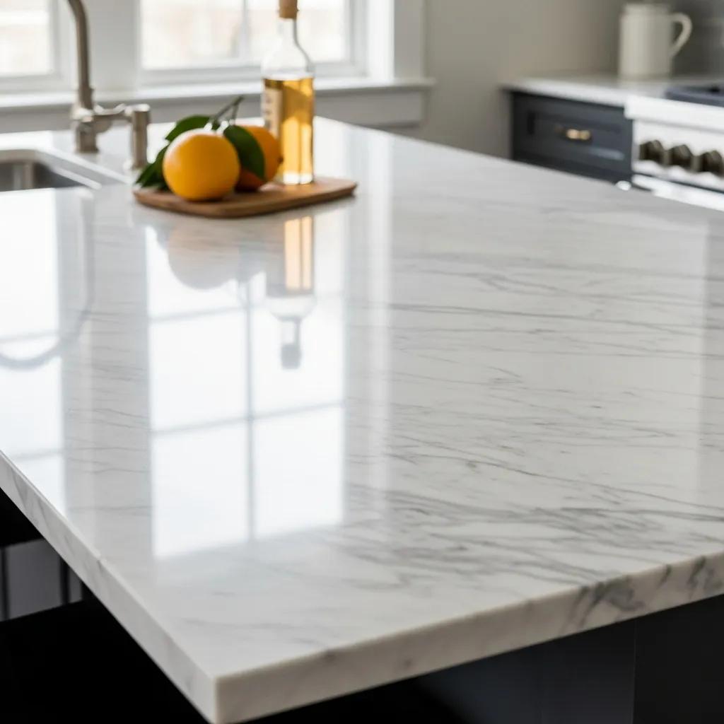 Beautifully maintained marble countertop in a modern Brooklyn kitchen, showcasing its shine and texture