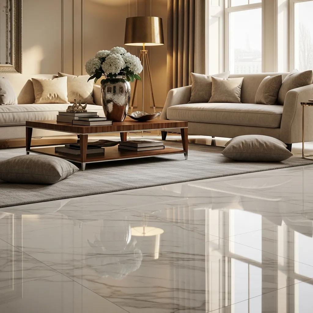 Beautifully polished marble floor in a luxury apartment, showcasing the benefits of residential marble polishing