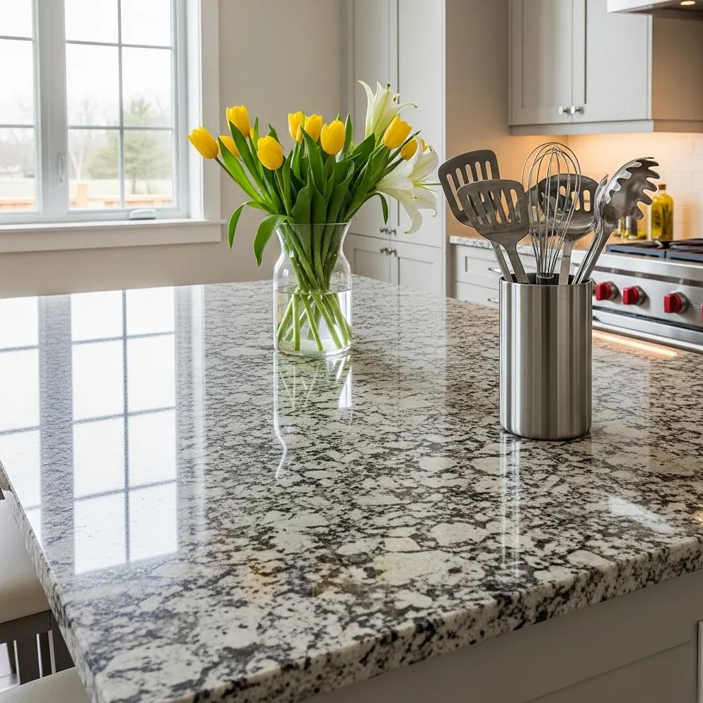 Beautifully sealed granite countertop in a modern kitchen, illustrating the benefits of stone sealing for residential and commercial clients