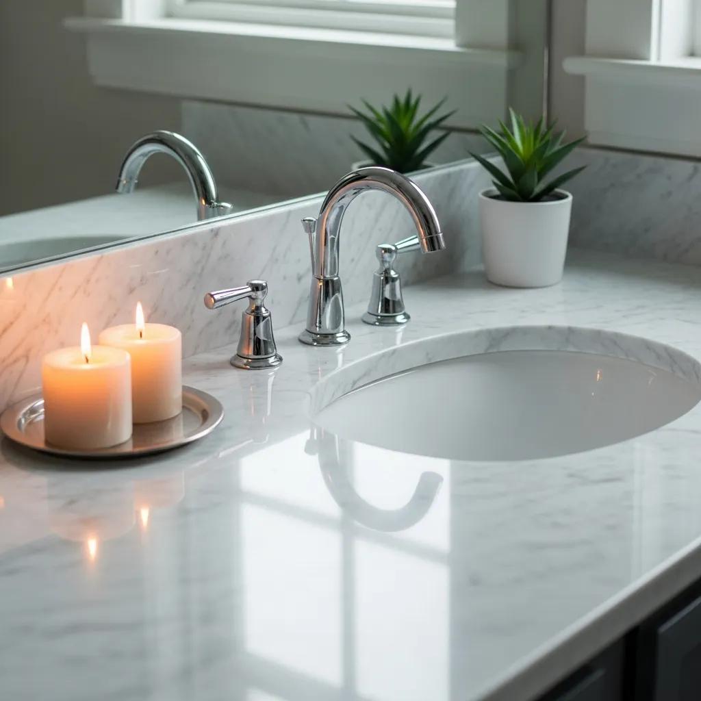 Beautifully sealed marble bathroom countertop, illustrating protection against etching