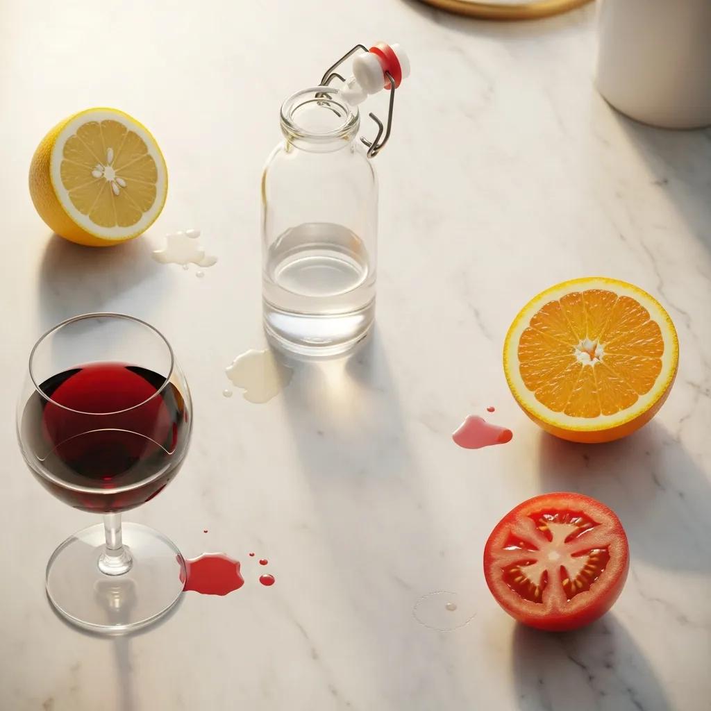 Common household items causing marble etching on a marble surface