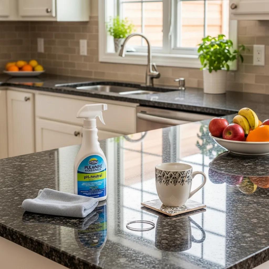 Effective cleaning and care tips for maintaining polished granite surfaces in a kitchen