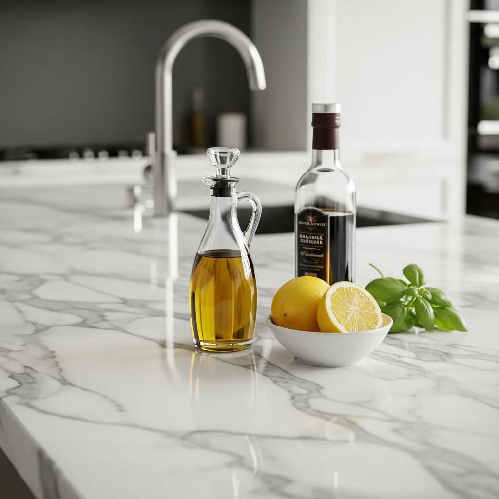 Elegant marble countertop highlighting the importance of anti-etch sealing for marble protection