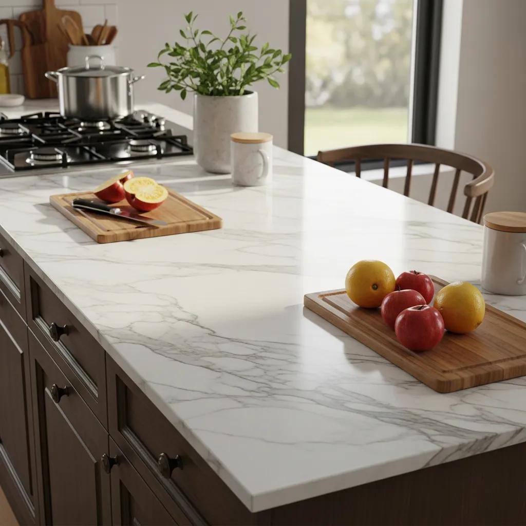 Elegant marble countertop in a modern kitchen highlighting anti-etch sealing benefits