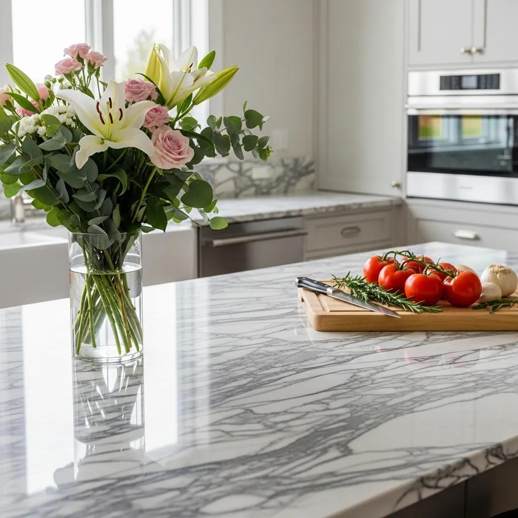 Gleaming marble countertop showcasing anti-etch sealing benefits in a modern kitchen