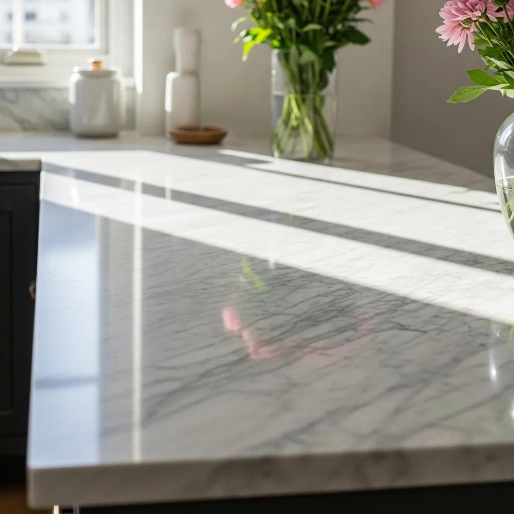 Luxurious marble countertop in a Manhattan home showcasing anti-etch sealing benefits