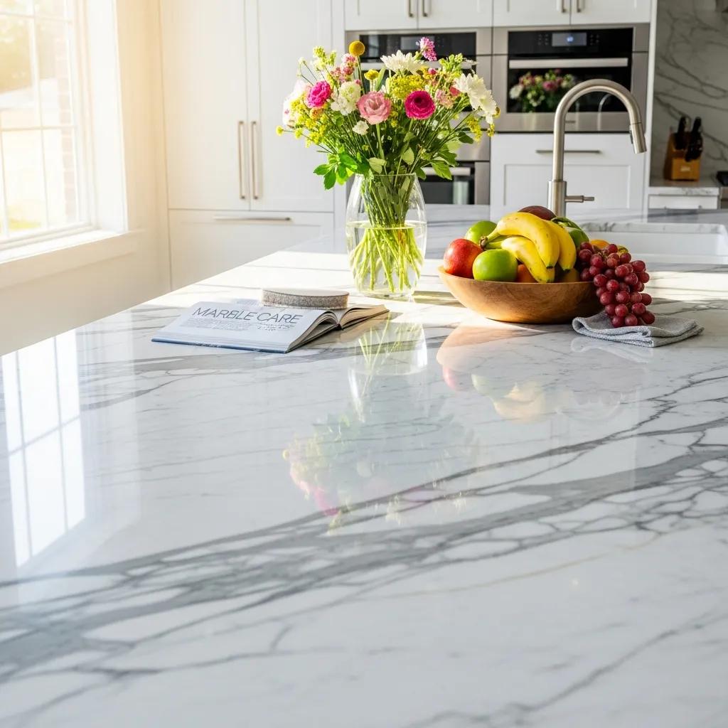 Luxurious marble countertop in a modern kitchen highlighting the importance of anti-etch sealing