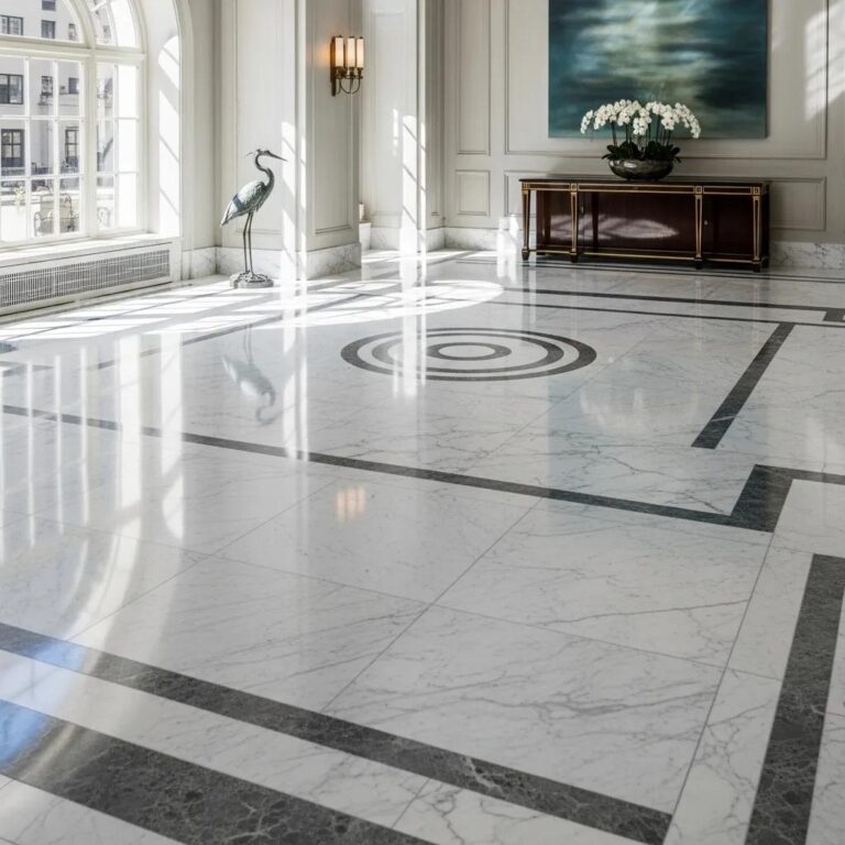 Luxurious marble floor in NYC building highlighting maintenance and care