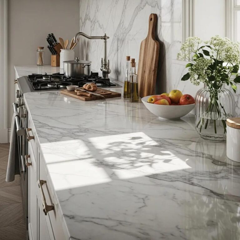 Luxury marble countertop in a stylish kitchen, highlighting its beauty and protective qualities