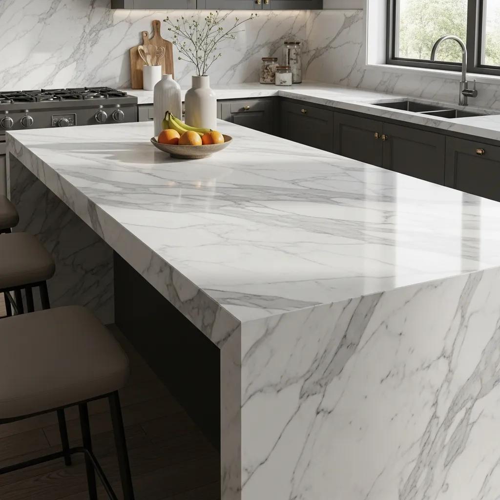 Polished marble countertop in a modern kitchen highlighting anti-etch sealing benefits