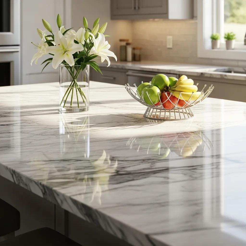 Polished marble countertop in a modern kitchen, highlighting its beauty and protection