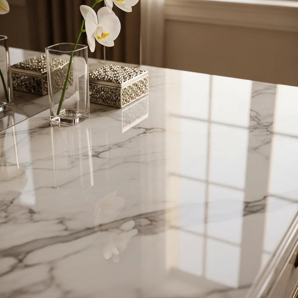 Polished marble surface in a luxurious home setting, showcasing elegance and sophistication