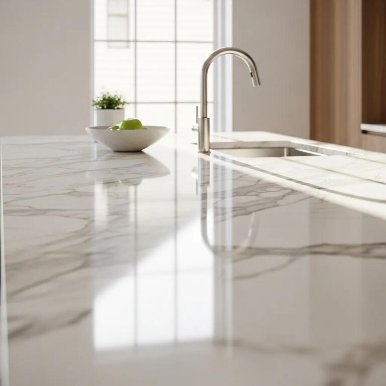 Polished marble surface in a modern home, showcasing elegance and shine