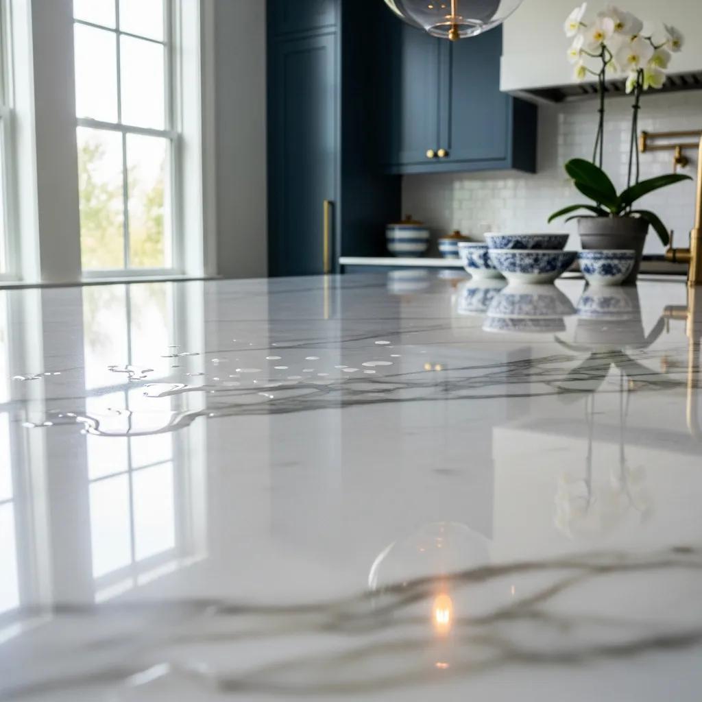 Polished marble surface in a stylish home setting, highlighting anti-etch sealing benefits