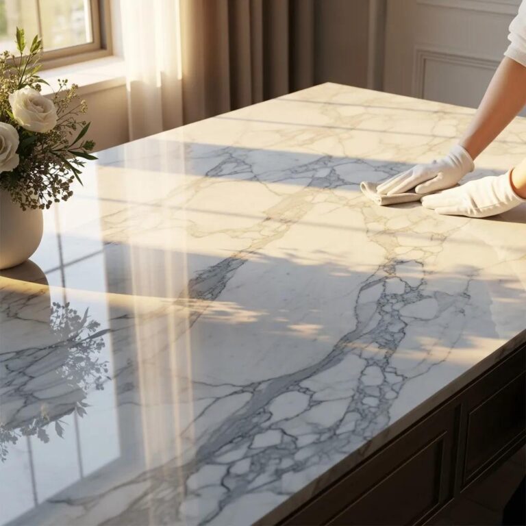 Premium marble restoration showcasing elegance and shine in a luxurious setting