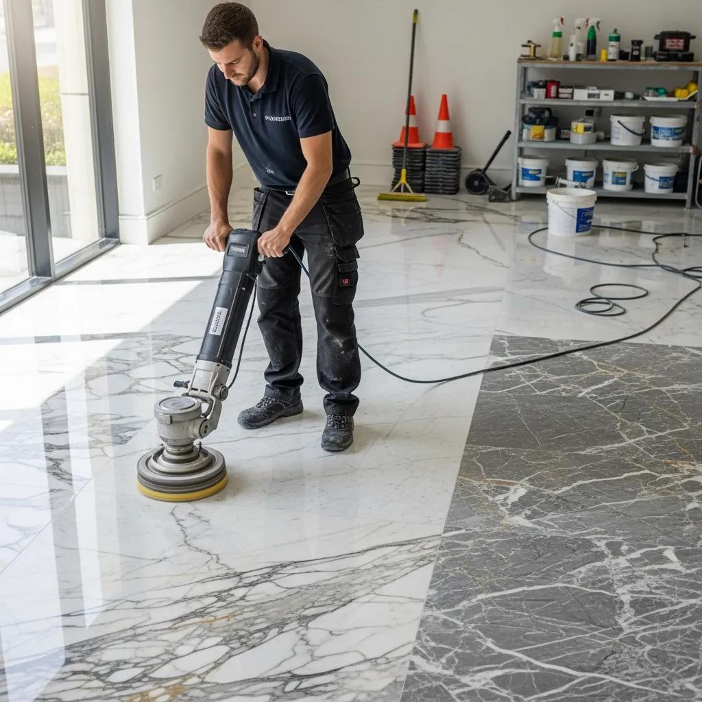 Professional stone floor polishing service enhancing the shine of marble floors