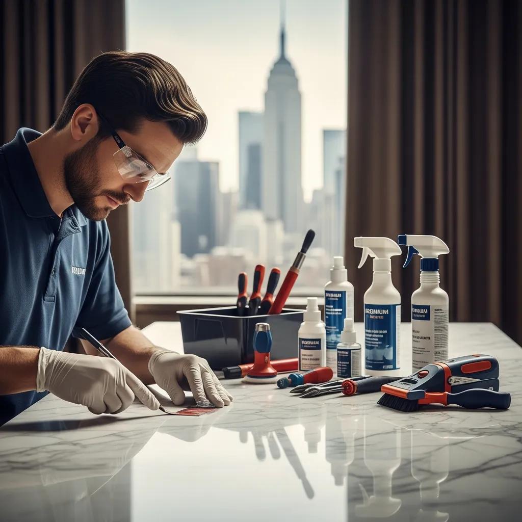 Professional stone restoration expert cleaning marble in Manhattan
