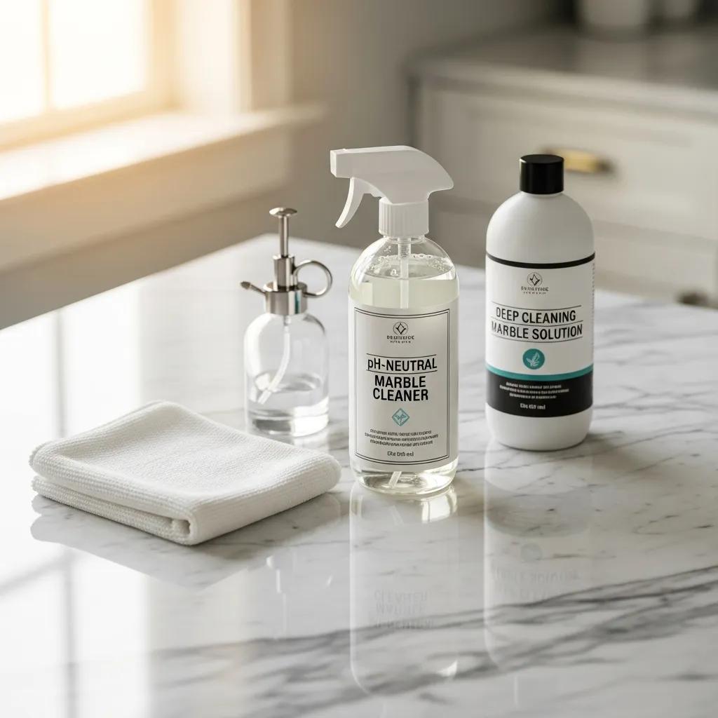 Recommended cleaning products for sealed marble care, emphasizing proper maintenance routines