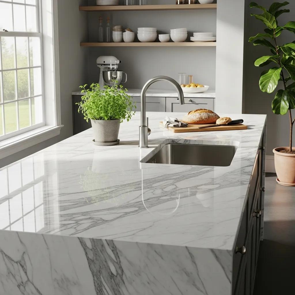 Restored marble countertop in a modern kitchen, showcasing beauty and functionality