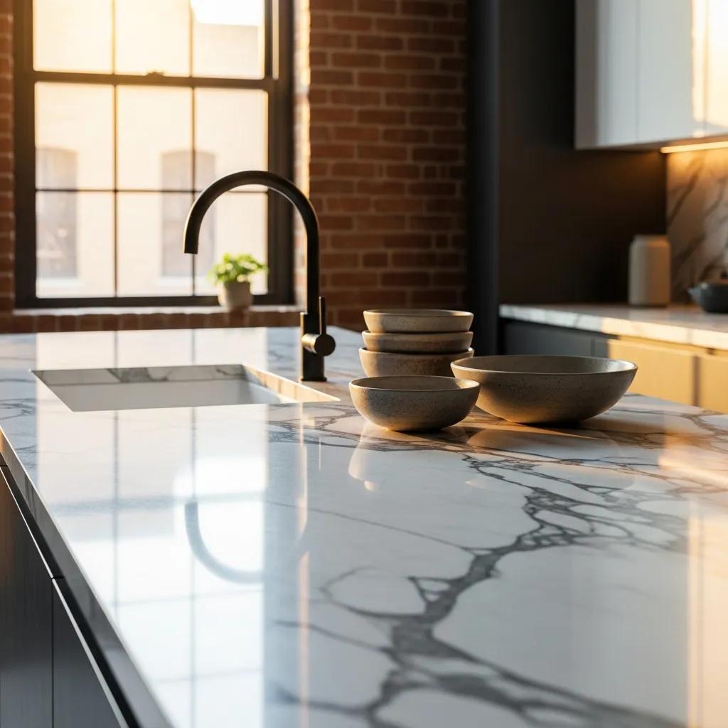 Restored marble surface in a modern Brooklyn home, showcasing elegance and sophistication