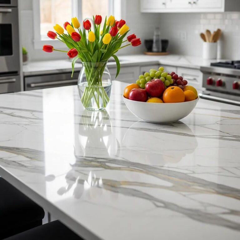 Stunning marble countertop demonstrating the benefits of anti-etch sealing in a modern kitchen