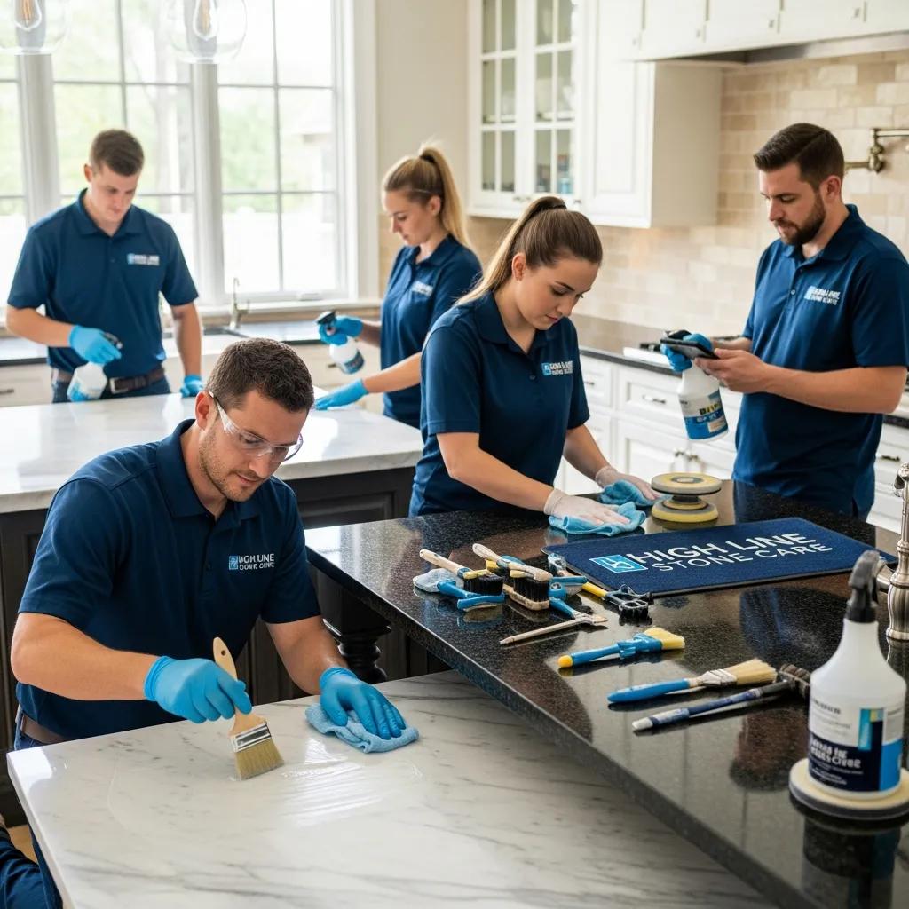 Team of professionals applying anti-etch sealing in a residential setting