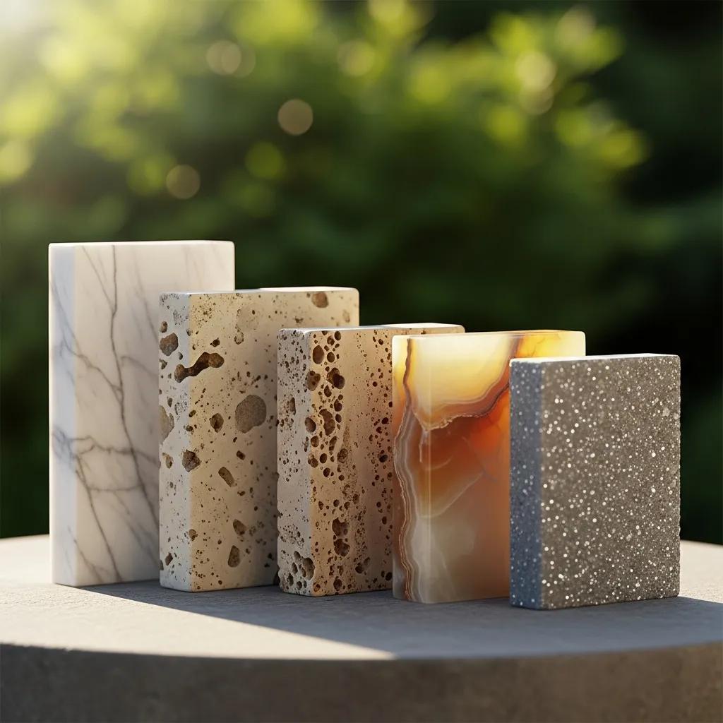 Variety of stone types including marble, limestone, and quartzite, showcasing benefits of anti-etch sealing