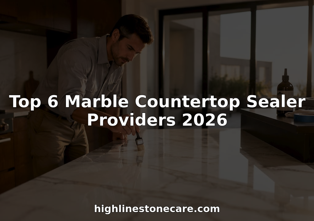 Man applying sealer on marble countertop in kitchen