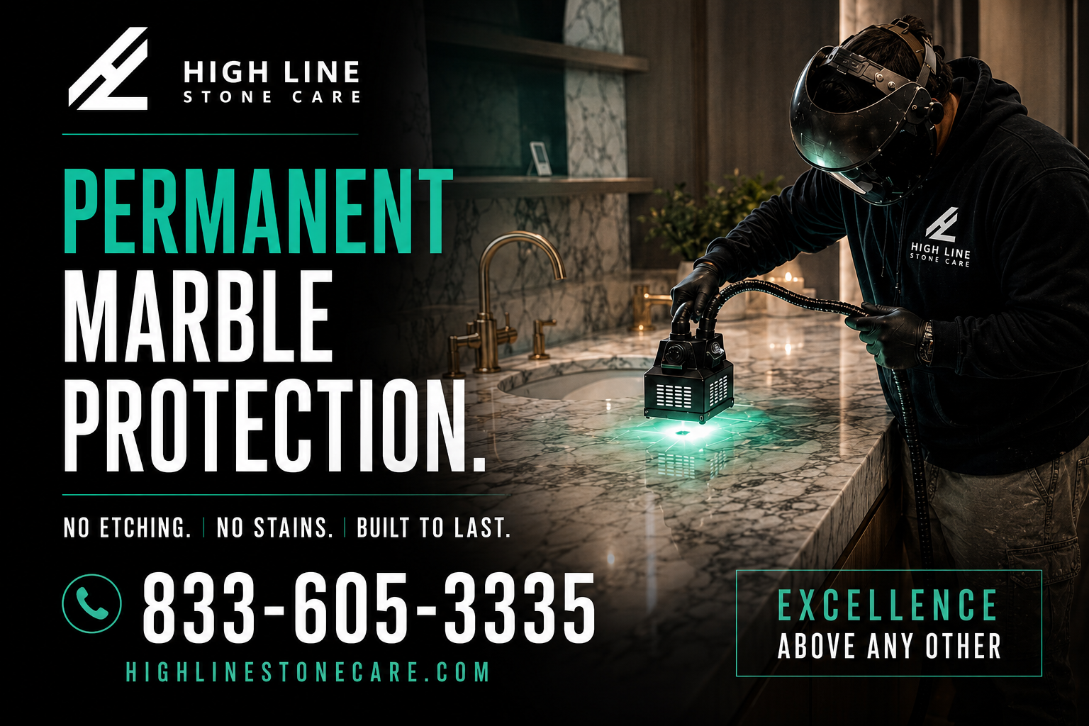 High Line Stone Care technician applying permanent marble protection