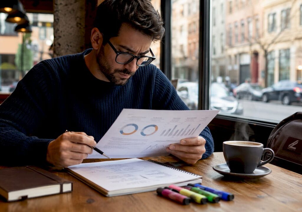 SEO specialist reviewing stone care SEO report