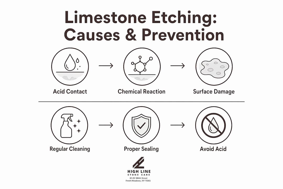 Infographic showing causes and prevention of limestone etching