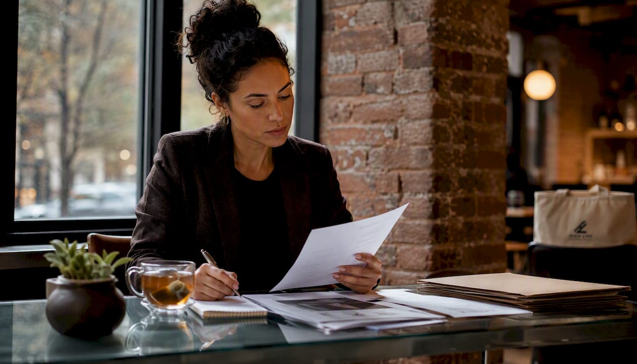 Woman reviewing stone restoration vendor proposals