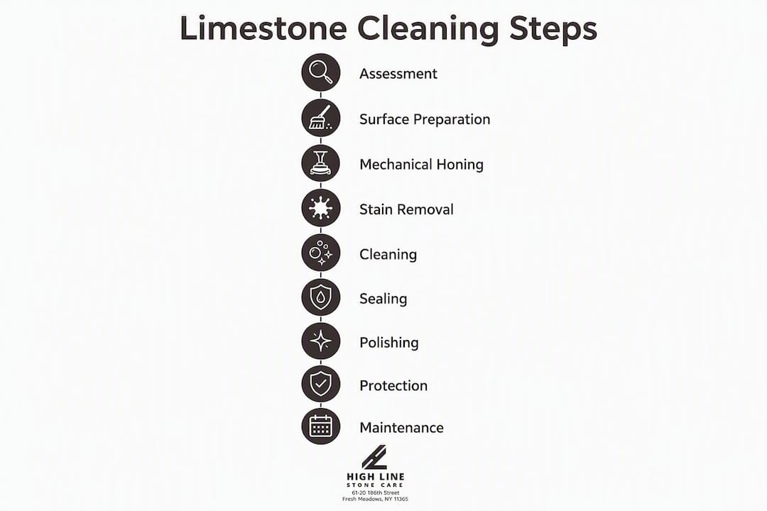 Infographic showing limestone cleaning steps in order