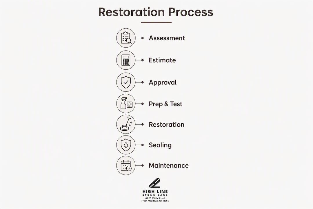 Infographic with stone restoration process steps