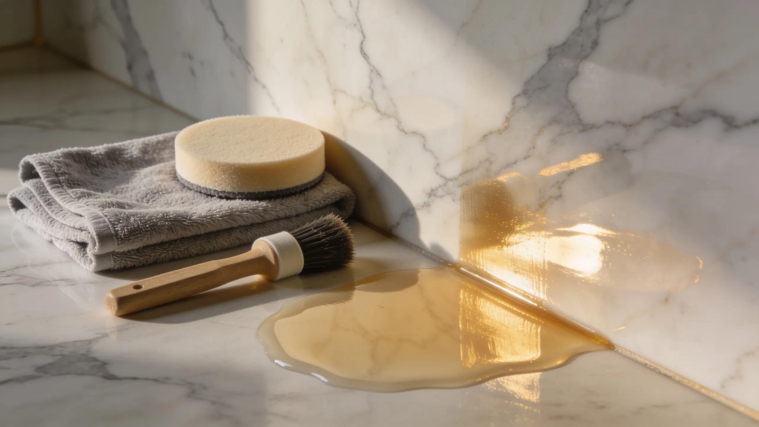 Close-up of marble being polished with high-quality compounds showcasing expert restoration