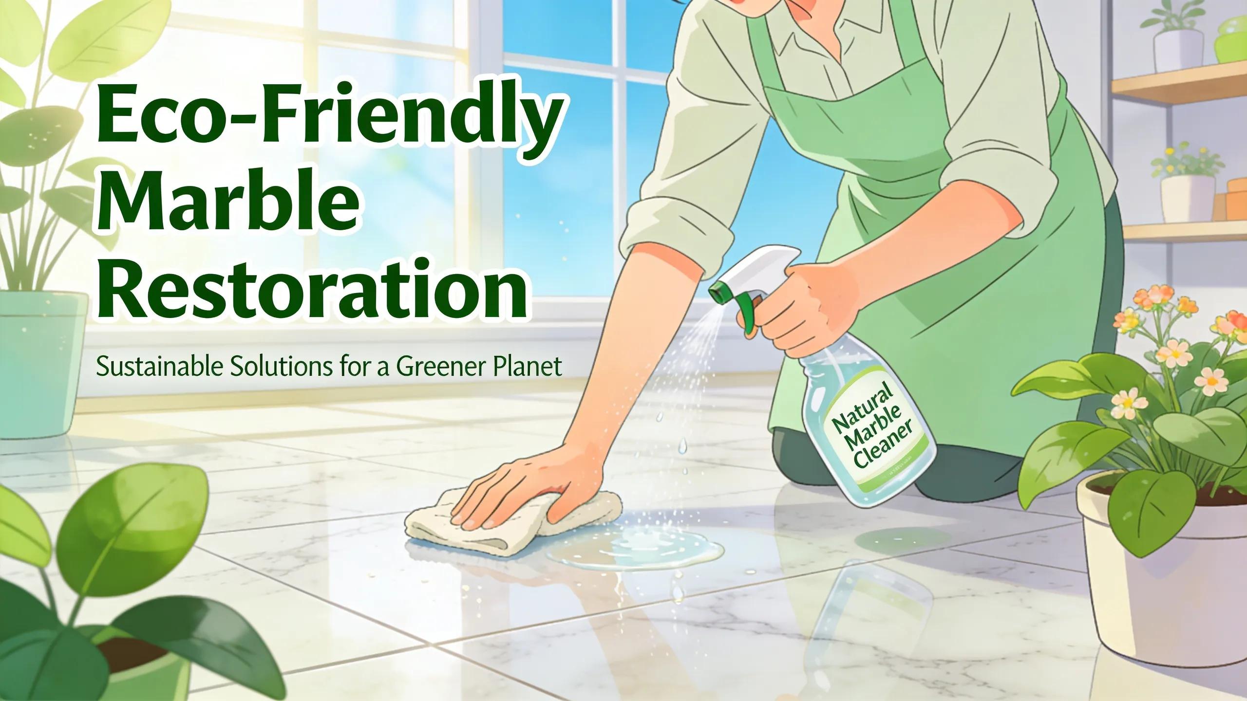Eco-friendly marble restoration showing sustainable cleaning products in use for luxury stone care